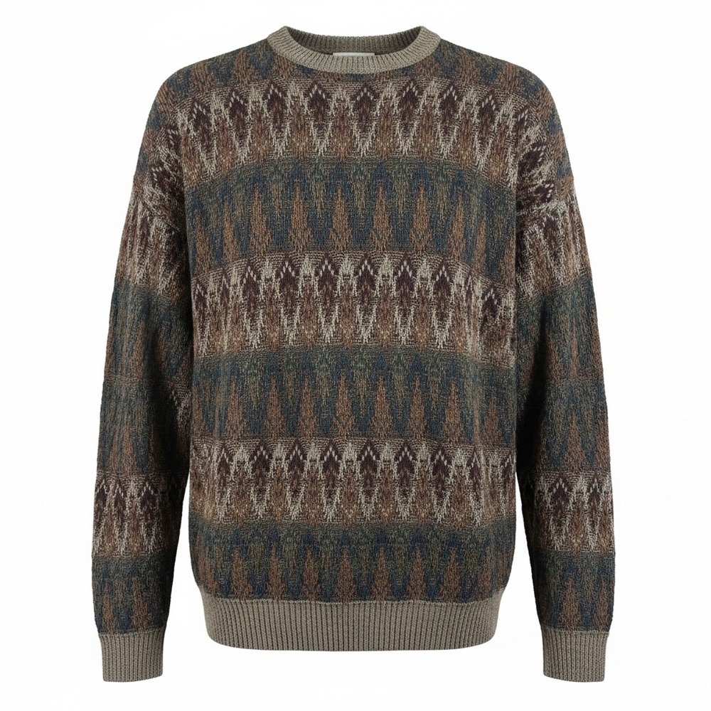Towncraft Sweater Mens XL Brown Multi  Vintage 90s Geometric Knit Crew